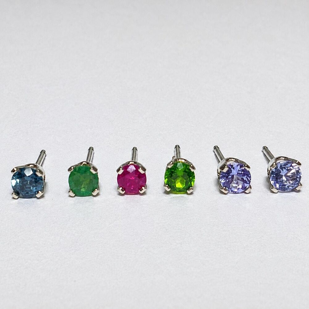 Natural Precious and Semi-Precious Gemstone 3m Stud Earrings 14kt Gold